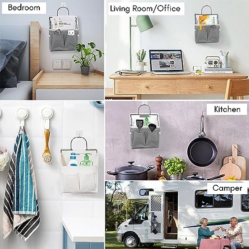 Kanrichu 2pcs Small Wall Hanging Organizer Bag, Linen Fabric Door Hanging Storage Basket with Pockets, Waterproof Bin for Kitchen, Bedroom, Office, RV Camper (Triangle) - Image 3
