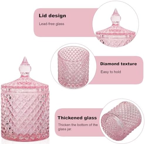 2 Pack Qtip Holder Apothecary Jars with Lid, Thick Glass, Pink - Image 3