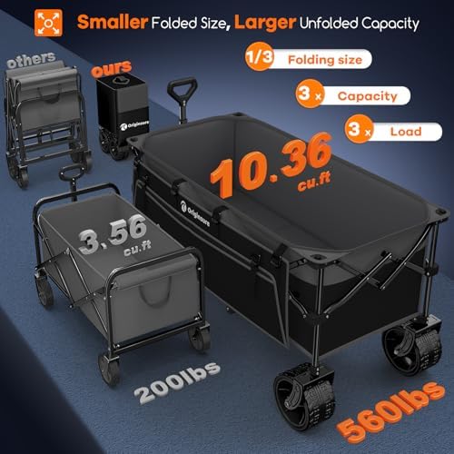 Originsure 300L Foldable Beach Wagon Cart with Big Wheels,560lbs,Grey&Black - Image 3