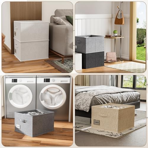 2 Pack Shoe Organizer for Closet, Fits 16-32 Pairs Fabric Shoe Storage Bins Large Shoe Box Storage Containers with Bottom Support for Shoes Space Saving Shoes Holder (Beige, 19.7*15.7*11.8in) - Image 4