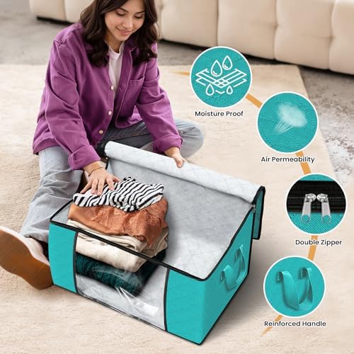 Fab totes 10 Pack Storage Bags for Clothes Blanket Storage Bins with Lids | Foldable Closet Organizers with Zippers,Window and Handles,Fabric Storage Bins for Sweater,Comforter,Bedding,Dorm essentials - Image 4