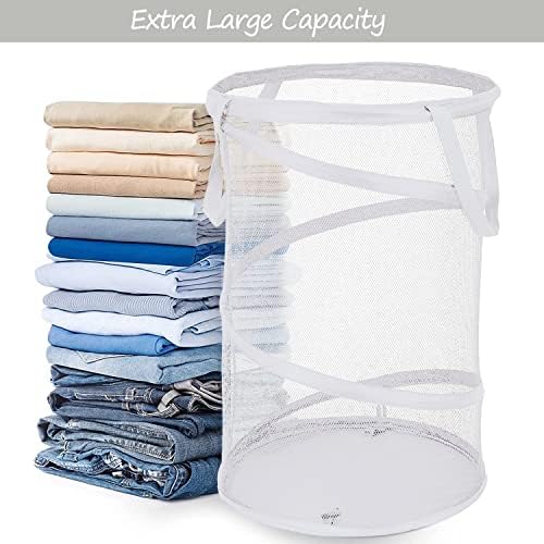 BATTOO 2 Pack Large Collapsible Laundry Basket Foldable Mesh Pop Up Hamper with Handles for Laundry Room, Bathroom, Kids Room, College Dorm, Travel, Storage Organizer Black+White - Image 3