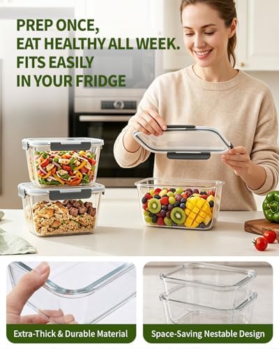 2 Pack 88oz/11 Cups Large Glass Storage Containers with Lids, High Borosilicate BPA Free Airtight Leakproof Meal Prep Containers for Microwave, Freezer & Dishwasher, Kitchen, Gym & Picnic,Baking - Image 2
