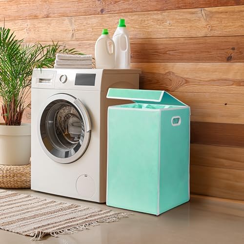 Simple Houseware Foldable Laundry Hamper Basket with Lid, Turquoise - Image 4