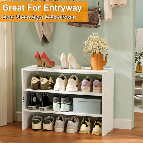 White Shoe Rack Organizer for Closet, 3-Tier Expandable Shoe Shelf, Stackable Iron Wood Combination Shoe Racks Shelves for Closets, Entryway,Small Space,Hallway,Garage,Holds 8-16 Pairs of Shoes - Image 7