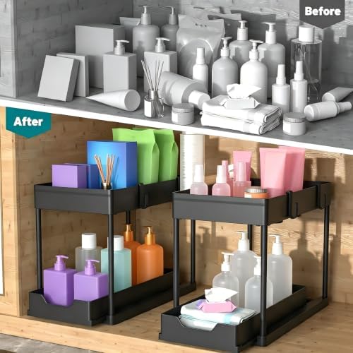 Under Sink Organizer 2 Pack,2 Tier Slide Out Storage for Kitchen Bathroom - Image 3