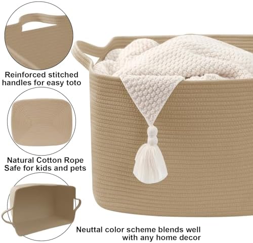 96L Woven Laundry Basket with Handles, Extra Blanket Basket,Jute - Image 3
