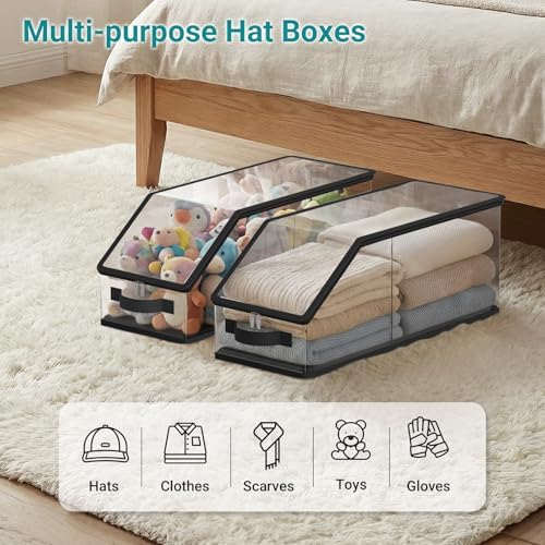 AOODA 2PCS Stackable Hat Storage for Baseball Caps, Clear Hat Organizer for Closet Holds up to 24 Caps, Men‘s Hat Box Display with Cardboard (Black) - Image 7