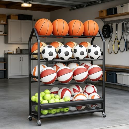 Homeiju Sports Equipment Organizer, Double Ball Storage Rack by Homeiju