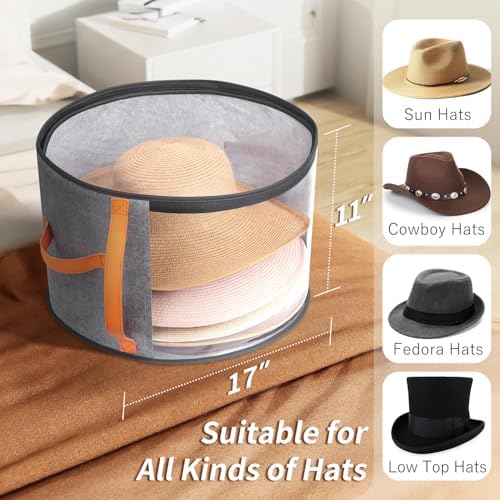 kushon Oversized Clear Hat Storage Box for Women, Cowboy Hat Organizer for Closet, Wide Brims Hat Case with Carrying Handles, Hat Bag (Grey) - Image 4