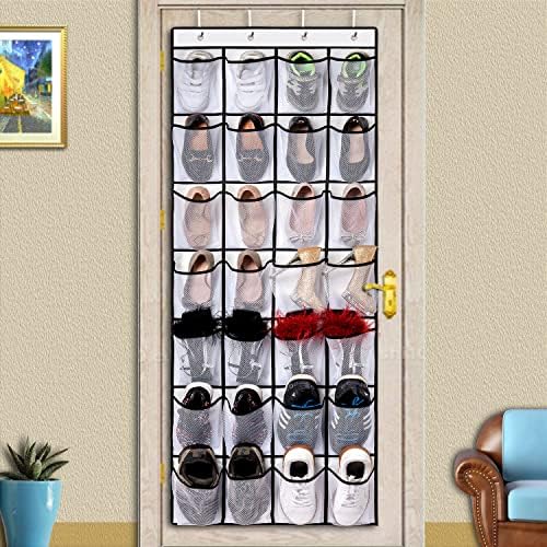 REGELETO 28 Large Pocket Over the Door Shoe Organzier, Hanging Shoe Rack for Door Large Capacity Shoe Organizer Holder with 4 Metal Hooks. - Image 6