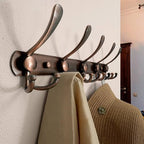 Dseap Wall Mounted Coat Rack - 5 Tri Hooks, Heavy Duty, Stainless Steel, Metal Coat Hook Rail for Coat Hat Towel Purse Robes Mudroom Bathroom Entryway (Antique Copper, 2 Packs) - Image 3