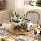 Oroyutor 18-Inch Oak Lazy Susan Organizer with Gold Metal Rail - Image 2