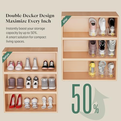 Clear 10 Pack Shoe Slot Organizer, Shoe Stacker Organizer Holders for A Pair of Shoes, Adjustable Thickening Double Layer 50% Shoe Space Saver Rack Storage for Closet (clear, 10 Pack) - Image 4