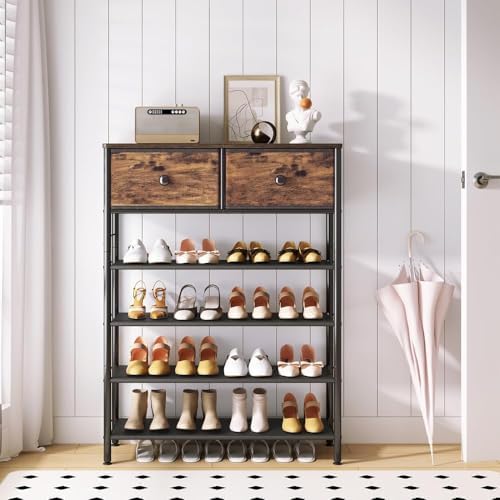 INGIORDAR 5 Tier Shoe Rack Storage Organizer Shelf with 2 Drawers MDF Board - Image 6