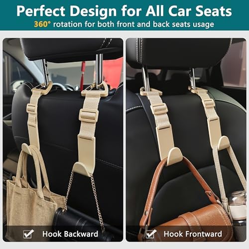 Amooca 4 Pack Anti-drop Headrest Hooks Adjustable Car Seat Organizer - Image 3