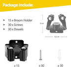 Verdenu 15 Pack Broom Holder Wall Mount, Stainless Steel Mop and Broom Holder with Screws, Garden Tool Storage Organizer for Kitchen, Home, Bathroom, Garage, Black - Image 2