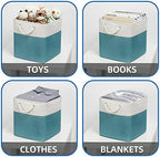 Temary Cubes Storage Baskets 12 Inch Cube Storage Bins for Shelf, Fabric Storage Cubes for Gift Empty Baskets for Home, Collapsable Box Basket for Storage (White&Teal) - Image 4