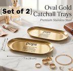 Pawpy Mate Catchall Tray Set of 2, Stainless Steel Oval Gold 7x3 Inch Vanity and Decorative Tray, Rust Resistant Stackable Modern Polished Organizer for Bathroom, Nightstand, and Entryway - Image 2