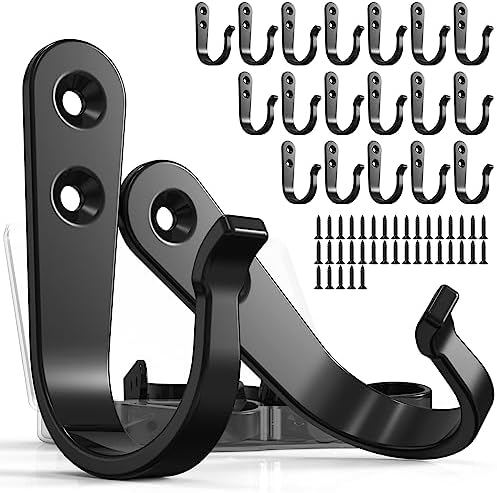BREYDROK 20-Pack Coat Hooks for Hanging, Heavy Duty Black Metal Wall Hooks by BREYDROK