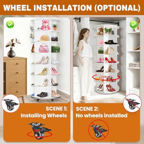 RUNSUNSPRI 7 Tier Rotating Shoe Rack with 4 Universal Wheels - Image 4