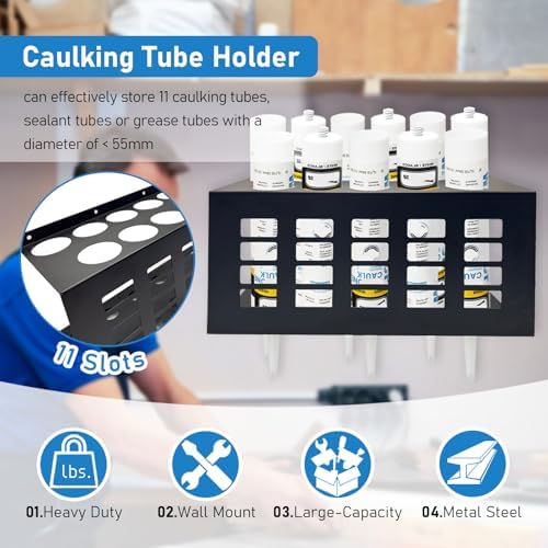 2 Pack Metal Wall Mount Caulking Tube Holder Rack, Black - Image 2