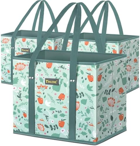 BALEINE 3PK Reusable Grocery Bags, Heavy Duty Shopping Tote Bag by BALEINE