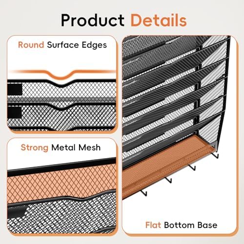8-Tier Wall File Organizer with Hook, Hanging File Organizer Black - Image 3