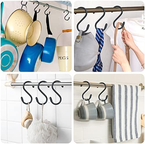 DINGEE 30 Pack Vinyl Coated Heavy Duty S Hooks for Hanging Plants, Clothes, Non Slip Steel Metal Black Rubber Coated Closet S Hooks for Hanging Jeans, Jewelry, Pot, Pan - Image 6
