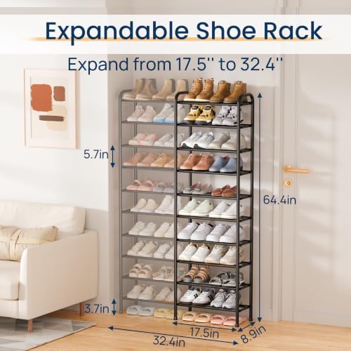ENJOYBASICS 10 Tier Expandable Shoe Rack, Tall Metal Shoes Organizer, Black - Image 2