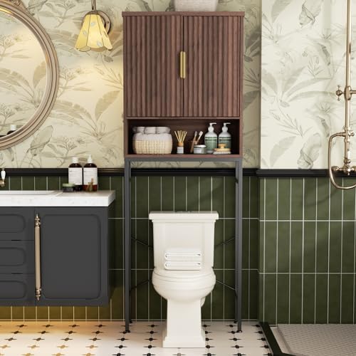 FiveWillowise Over The Toilet Storage Cabinet with Fluted Doors and Adjustable Shelf, Tall Bathroom Organizer with Metal Stand Space Saver Over Toilet, Wood Rack for Bathroom, Restroom, Laundry - Image 7