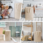 Lifewit 2 Pack Laundry Basket 80L Each, Collapsible Clothes Hamper with Reinforced Handles, Freestanding Waterproof Design for Bedroom and Laundry Room, Beige 160L Total - Image 6