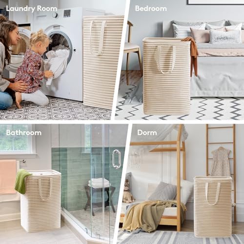 Lifewit 2 Pack Laundry Basket 80L Each, Collapsible Clothes Hamper with Reinforced Handles, Freestanding Waterproof Design for Bedroom and Laundry Room, Beige 160L Total - Image 6