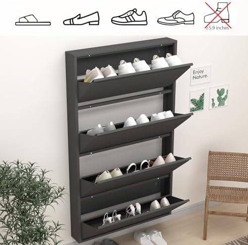GREATMEET Slim Wall Mounted Metal Storage Cabinet with 4 Flip Drawers - Image 6