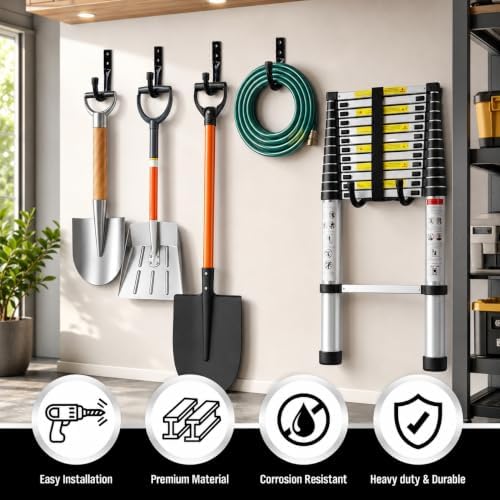 24-piece Heavy Duty Garage Storage Hooks, Bike Hooks for Garage Wall, Utility Garage Hooks, Wall Mount J Hook for Hanging, Large Metal Storage Organizer Tool, Extension Cord Hanger - Image 6