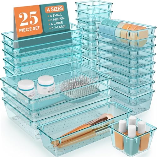 25 PCS Clear Plastic Drawer Organizer, Makeup Organizers and Storage Bins by WOWBOX