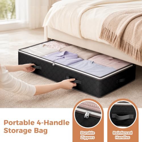 Budding Joy 95L Under Bed Storage, 4 Pack Closet Organizers Black | Underbed Storage Bags for Blankets, Towels, Comforter, Sweaters, Linen Sheets, Wrapping Paper - Image 5