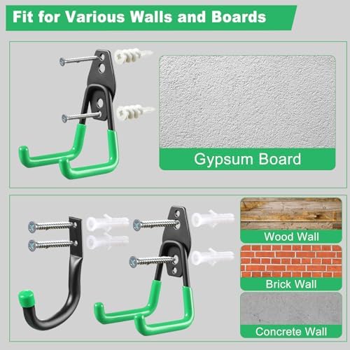 Garage Hooks, 20-Pack Steel Garage Accessories for Organization and Storage, Heavy Wall Mount Duty Hooks with Anti-Slip Coating for Hanging Ladder, Bike, Power Tools and More Tools, Green - Image 5