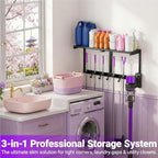 Heavy Duty Broom Holder Wall Mount, All-Metal Mop Rack with Storage Shelves - Image 4