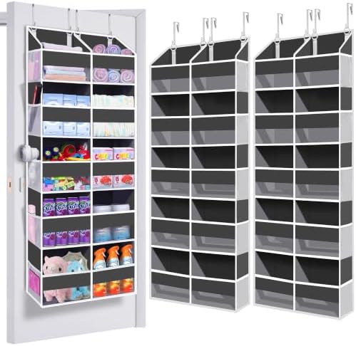 UVIAHOMI 2 Pack - Over The Door Organizer 5 Tiers, Extra Large Behind Door Storage of 10 Big Front & 10 Mesh Pockets, 80lb Weight Capacity, Hanging Doors Storage for Closet Bedroom Nursery, Dark Gray by UVIAHOMIHOMEORGANIZER