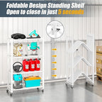 4-Tier Folding Metal Storage Rack - 50" Heavy-Duty Steel Frame with Wheels, No Assembly Utility Organizer, Rolling Shelving Unit for Kitchen, Garage, Pantry, Bedroom (White, 4 Tier) - Image 6