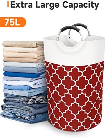 Fabspace Large Laundry Basket Laundry Hamper Bag Washing Bin Clothes Bag Collapsible Tall with Handles Waterproof Travel Bathroom College Essentials Storage for College Dorm, Family (Red) 75L - Image 5