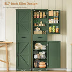 TEENFON Kitchen Pantry Cabinet with 3 Door Shelves & 1 Drawer, Narrow Bathroom Cabinet with Adjustable Shelves, Tall Storage Cabinet for Living Room, Bathroom, Entryway, Green - Image 4
