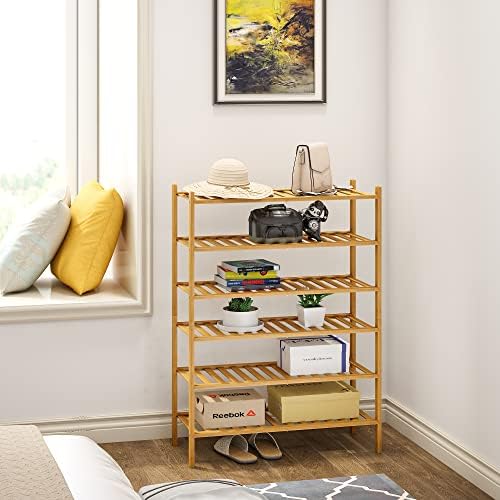 BMOSU 6-Tier Bamboo Shoe Rack Premium Stackable Shoe Shelf Storage Organizer for Hallway Closet Living Room Entryway Organizer (Natural Bamboo) - Image 2