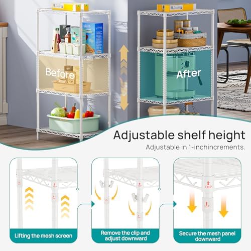 SINGAYE 4 Metal Shelves Wire Shelving Storage Shelf Adjustable Unit Pantry - Image 4
