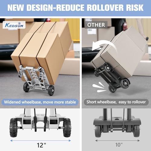 KEDSUM 270LBS Utility Luggage Cart with 4 Wheels, 100% Aluminum Hand Truck Dolly, Folding Hand Truck with Advanced Tank Wheels, Portable Dolly Cart for Luggage, Travel, Shopping, Office Use - Image 2