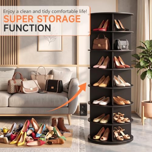 RUNSUNSPRI 7 Tier Rotating Shoe Rack 360°Rotating Shoe Rack Tower Black - Image 4