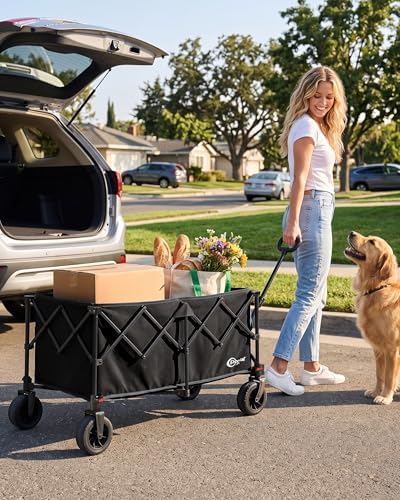 Portal Ultra Compact Folding Wagon Cart with Brakes, 300L Large Cart - Image 2