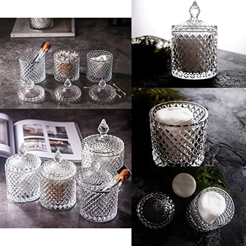 2 Pack Qtip Holder Thick Glass Apothecary Jars with Lid for Bathroom Decor Storage Organizer for Cotton Swabs, Balls, Pads, Floss Picks, Candy, Jewelry, Clear - Image 3