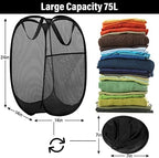 BATTOO Deluxe Strong Mesh Pop up Laundry Hamper Basket with Side Pocket for Laundry Room, Bathroom, Kids Room, College Dorm or Travel 3 Pack Black - Image 3